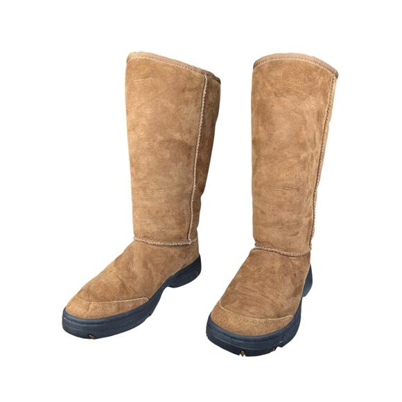 UGG Ultimate Tall Braid Brown Suede Shearling Lined Winter Boots Size US 7 - Picture 6 of 10